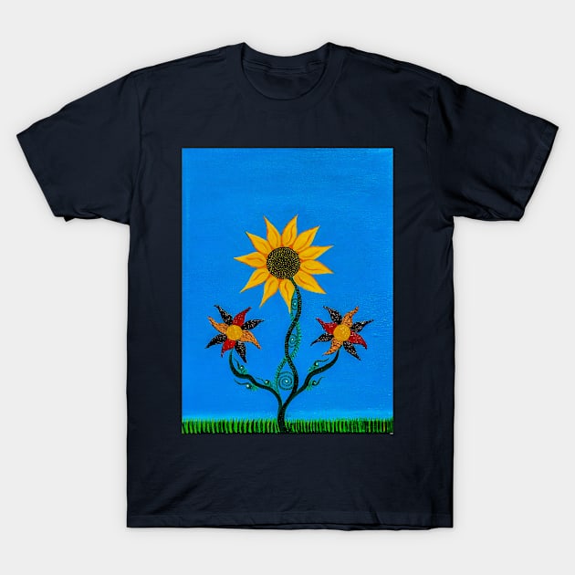 3 Sunflowers on grass T-Shirt by yousufi